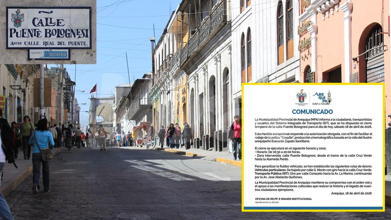 Cierran calle Puente Bolognesi por rodaje de película “Coquito”  en el Cercado de Arequipa