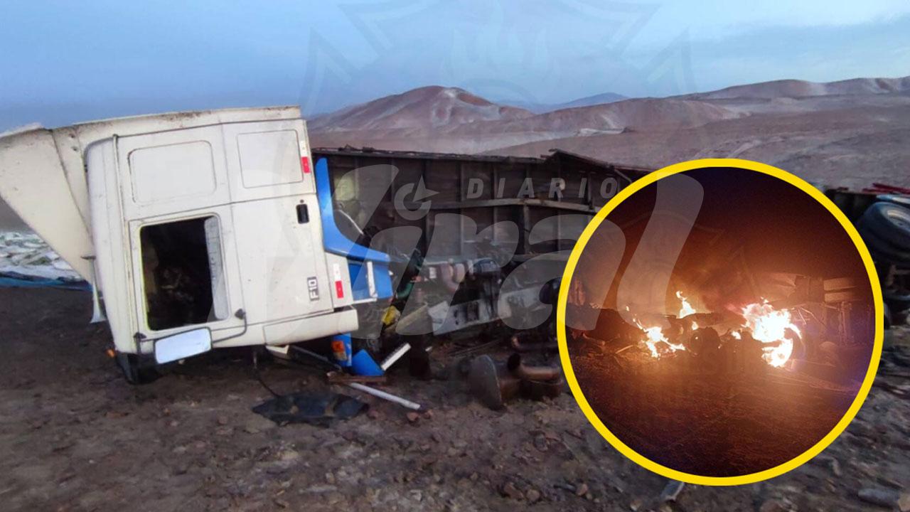 Camión se incendia tras despiste y chofer muere quemado