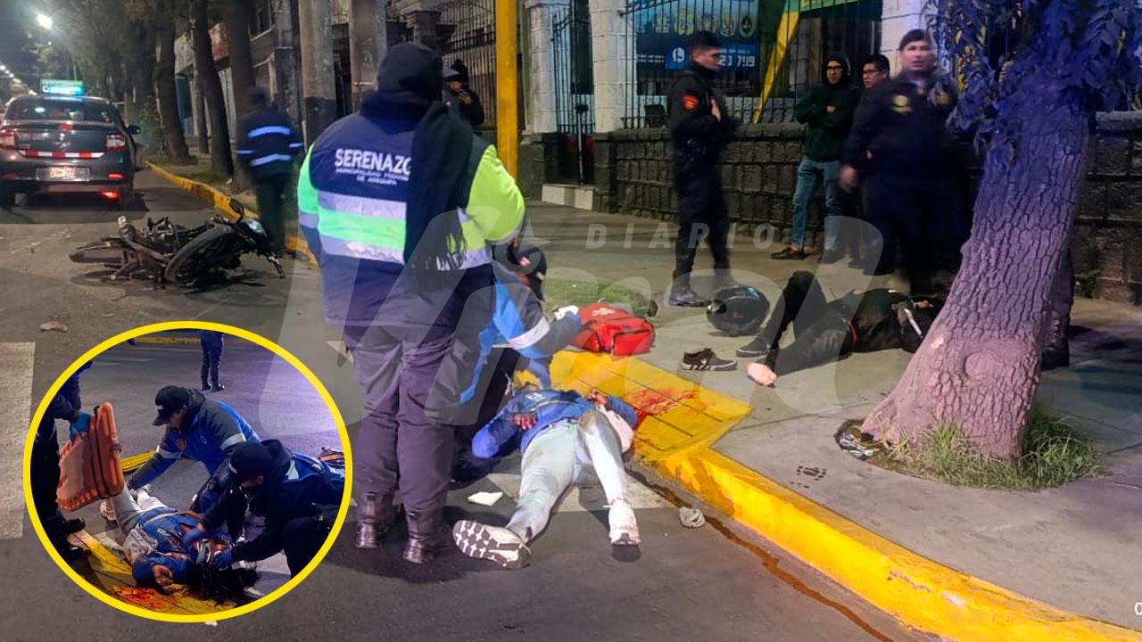 Violento choque entre motocicleta y taxi deja a una mujer herida en el Cercado 