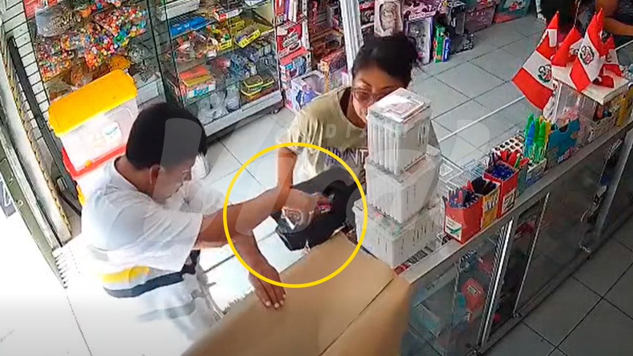 Pareja finge comprar en librería y roba útiles escolares en Cocachacra